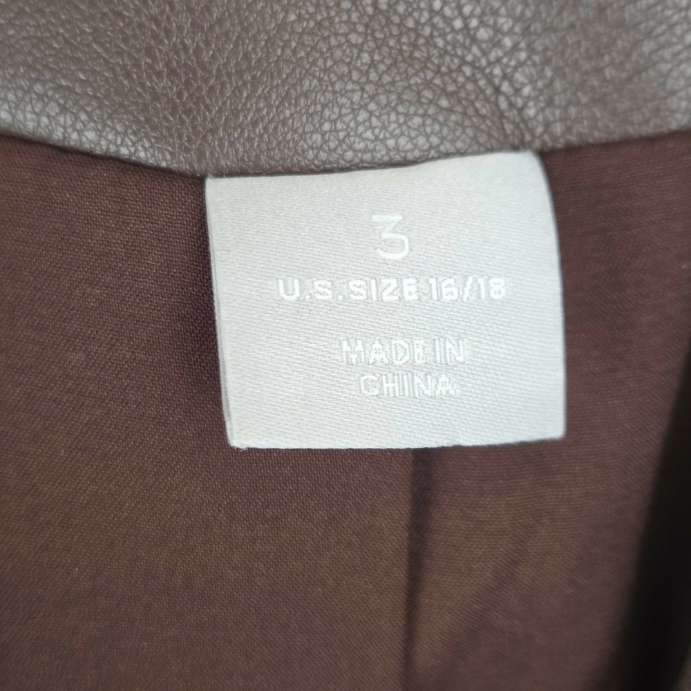 Chicos Brown Faux Leather Moto Jacket Size 3 US 16/18 Gold Hardware Asymmetrical - Picture 11 of 16